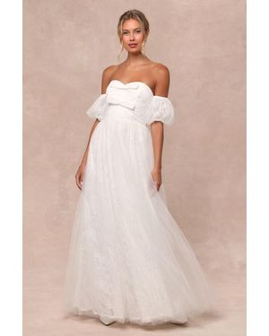 Lulus Complete Romantic Lace Off-The-Shoulder Bow Maxi Dress - Natural