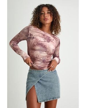 Lulus Farasha Burnout Butterfly Print Long Sleeve Top - Purple