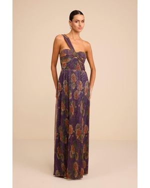 Lulus Maribella Dark Floral Lurex Pleated Maxi Dress - Natural