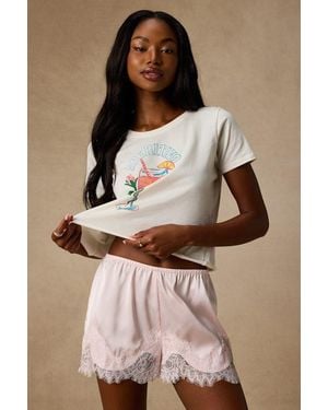 Lulus Jana Satin Lace Shorts - Brown