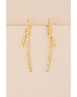 Lulus Susanna 14Kt Knotted Rhinestone Drop Earrings - Black