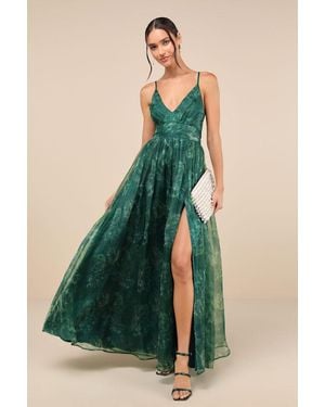 Lulus Romance That Wows Floral Print Organza Maxi Dress - Green
