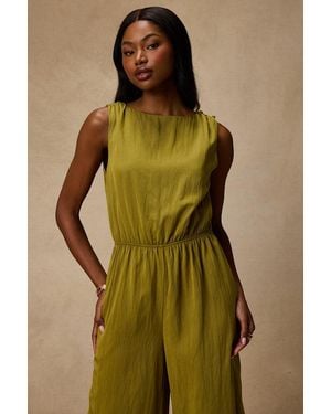 Lulus Nami Chartreuse Cotton Wide-Leg Jumpsuit - Green