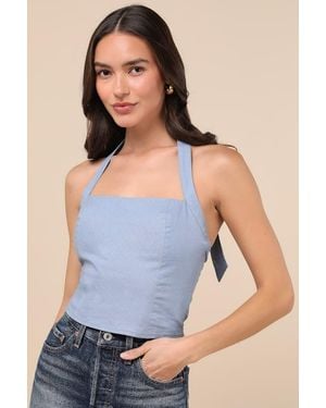 Lulus Maebyn Halter Crop Top - Blue