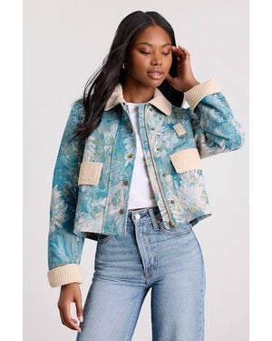 Lulus Morrina Multi Floral Jacquard Barn Jacket - Blue
