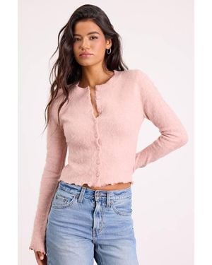 Lulus Mosley Fuzzy Knit Button-Up Cardigan - Blue