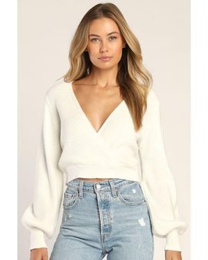 Lulus Fit For Fall Surplice Balloon Sleeve Jumper - White