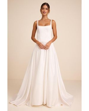 Lulus Ellington Satin Belted Drop Waist Maxi Dress - Natural