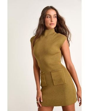 Lulus Joana Ribbed Mock Neck Jumper Mini Dress - Brown