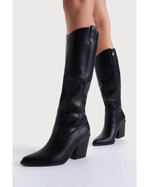 Lulus Rauland Pointed-Toe Knee-High Western Boots - Black