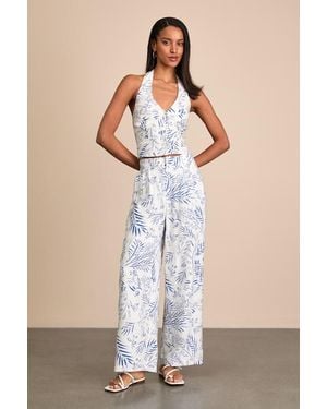 Lulus Amarae Ivory And Floral Print Wide-Leg Trouser Trousers - Natural