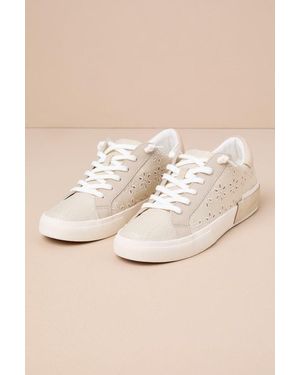 Dolce Vita Zina Oatmeal Floral Eyelet Embroidered Woven Lace-Up Trainers - Natural