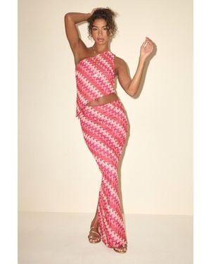 Lulus Fiala Multi Crochet Chevron Mermaid Maxi Skirt - Pink