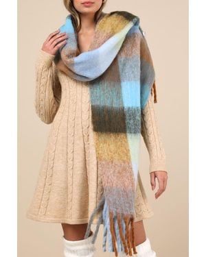 Lulus Seasonal Cuteness Multi Plaid Oversized Scarf - Blue