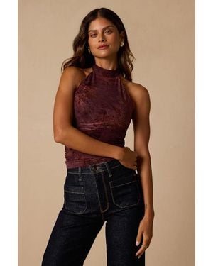 Lulus Linda Plum Floral Burnout Halter Top - Blue