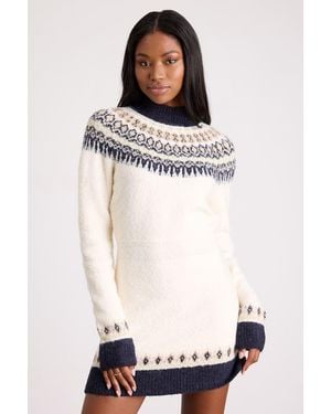 Lulus Nina Ivory And Fair Isle Jumper Mini Dress - White