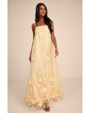 Lulus Allie Floral Applique Shift Maxi Dress - Natural