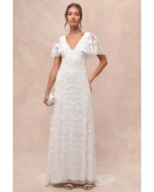 Lulus Safiya Sequin Flutter Sleeve Maxi Dress - Natural