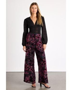 Lulus Astley Multi Floral Burnout Wide-Leg Trousers - Red
