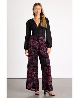 Lulus Astley Multi Floral Burnout Wide-Leg Pants - Red