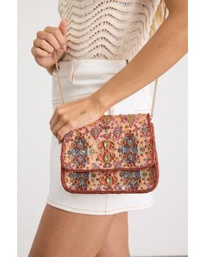 Lulus Itzel Multi Boho Print Beaded Crossbody Bag - Orange