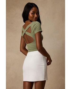 Lulus Reese Ribbed Knit Cross-Back Bodysuit - Brown
