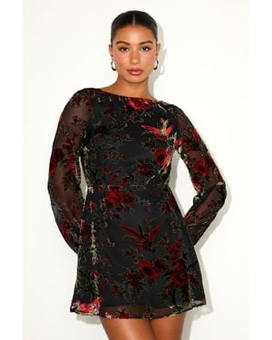 Lulus Marwella Burnout Velvet Backless Long Sleeve Mini Dress - Black