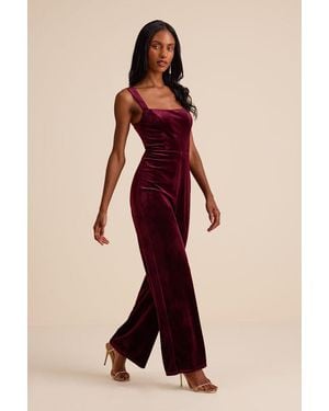 Lulus Sayana Velvet Sleeveless Straight Leg Jumpsuit - Red