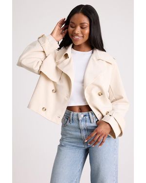 Lulus Donley Light Double-Breasted Cropped Trench Coat - Blue