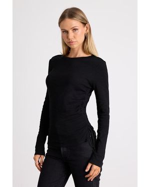 Lulus Ambrose Burnout Ruched Long Sleeve Top - Black