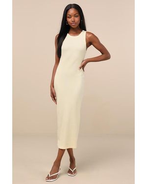 Lulus Majorly Trendy Ribbed Bodycon Midi Dress - Natural