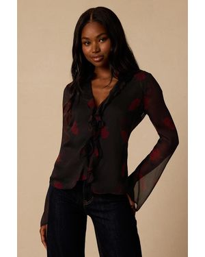 Lulus Acosta Floral Ruffled Long Sleeve Top - Black