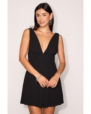 Lulus Rhea Pleated Skater Mini Dress - Black