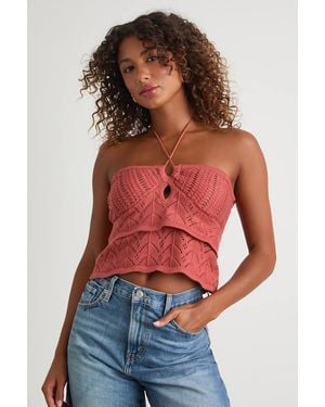 Lulus Linden Rusty Rose Crochet Cutout Tiered Halter Top