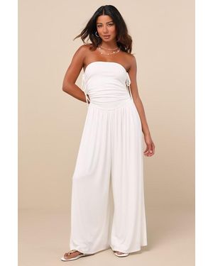 Lulus Halloran Pointelle Strapless Wide-Leg Jumpsuit - Natural