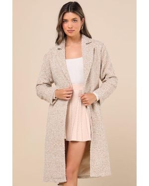 Lulus Seasonal Sophisticate Tweed Belted Two-Tone Coat - Natural