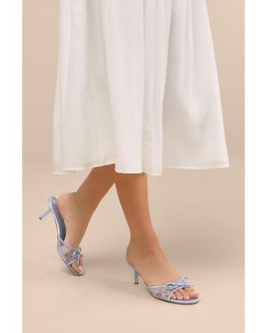 Lulus Pamina Periwinkle Satin Bow Slide High Heel Sandals - Natural