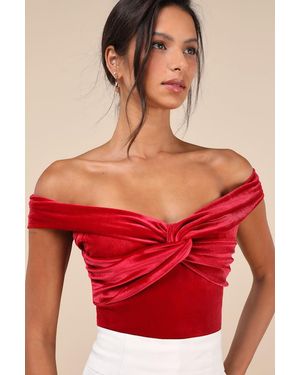 Lulus Ideal Attraction Velvet Off-The-Shoulder Top - Red