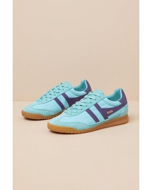 Gola Tornado Sea Mist And Plum Colour Block Suede Leather Trainers - Blue
