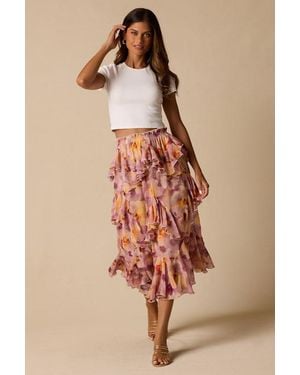 Lulus Pavinna Floral Print Tiered Ruffle Maxi Skirt - Natural