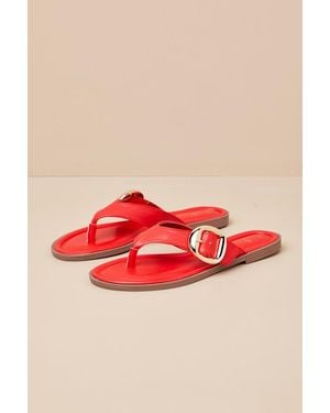 Lulus Zelma Buckle Thong Sandals - Red
