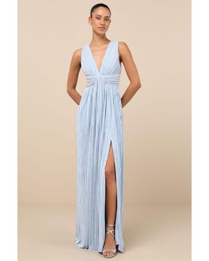 Lulus Melitta Plisse Sash Maxi Dress - Blue