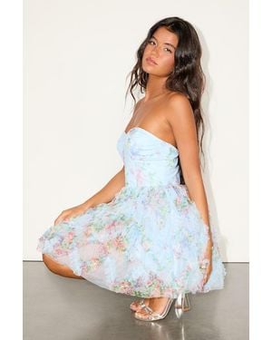 Lulus Karita Floral Strapless Ruffled Mini Dress - White