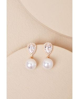 Lulus Miona And Pearl Rhinestone Drop Earrings - Natural