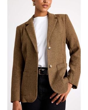 Lulus Avielle Wool Tweed Collared Blazer - Brown