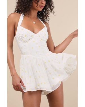 Lulus Arlette Lemon Embroidered Halter Romper - White