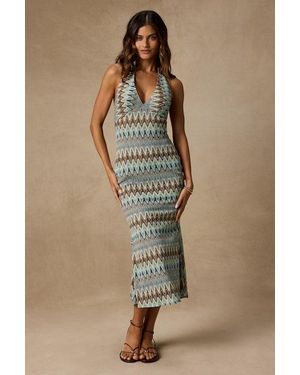 Lulus Majesty And Crochet Halter Midi Dress - Blue