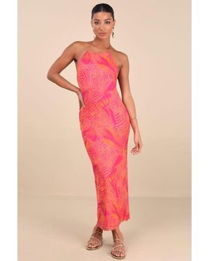 Lulus Camadi Animal Print Mesh Backless Midi Dress - Pink