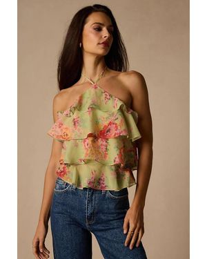 Lulus Nolia Light Multi Floral Tiered Halter Top - Blue