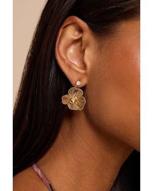 Lulus Dolores Floral Drop Earrings - Brown